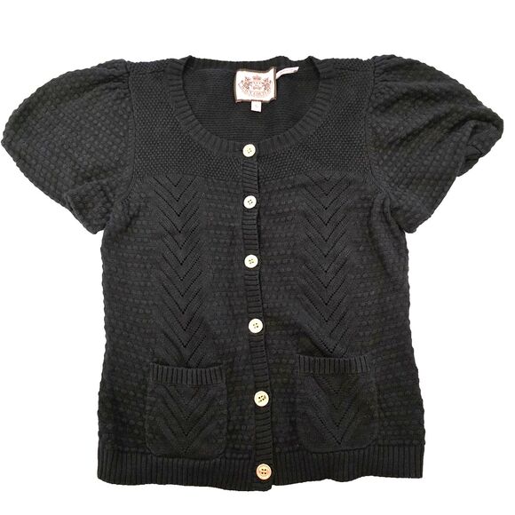 Juicy Couture Sweater Womens Small Black Short Sleeve Cardigan Silk Cotton Knit - Picture 1 of 10